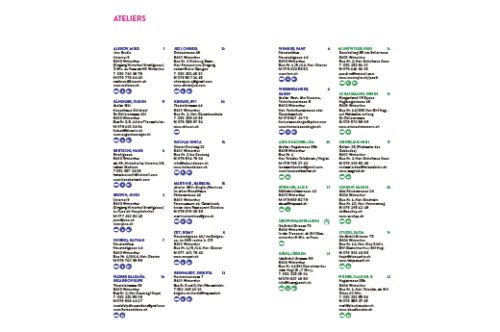 Seite aus dem Open-Doors-Flyer mit der Liste der teilnehmenden Ateliers und Kontaktangaben