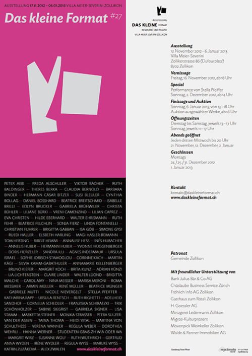 Flyer zur Ausstellung «Das kleine Format #27», Villa Meier-Severini Zollikon, 17. November 2012 – 6. Januar 2013