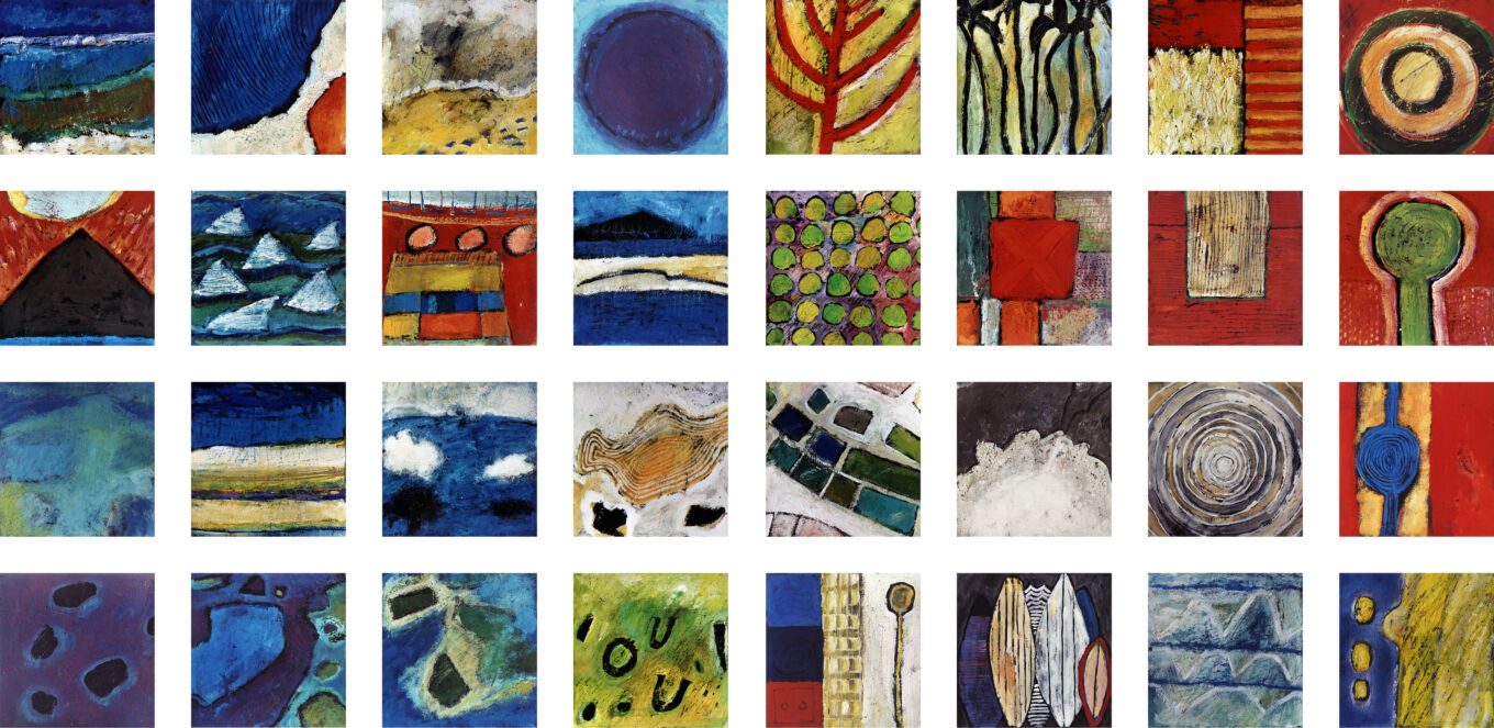 Über Hawaii, 2001, Tempera auf Papier, 12,5 x 12,5 cm, Malerei aus der Serie «Flugbilder»