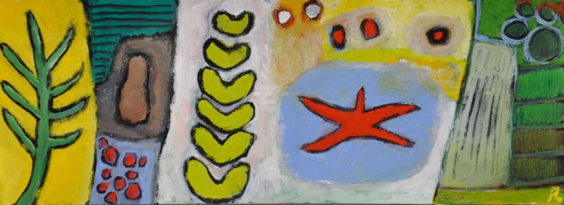Frühling in Ligurien, 2014, Tempera auf Papier, 15 x 40 cm, Malerei aus der Serie «Frühling»