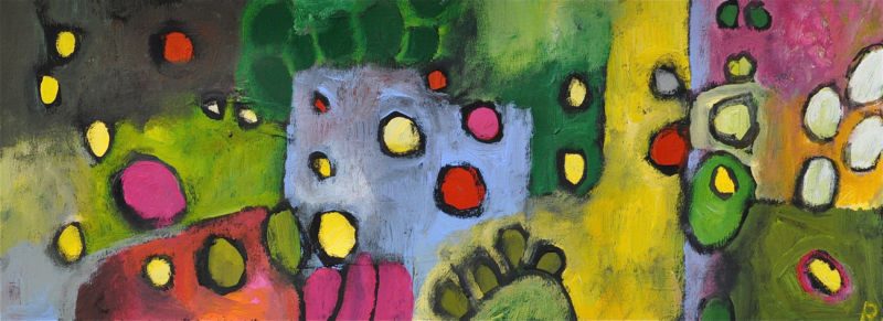 Frühling in Ligurien, 2014, Tempera auf Papier, 15 x 40 cm, Malerei aus der Serie «Frühling»