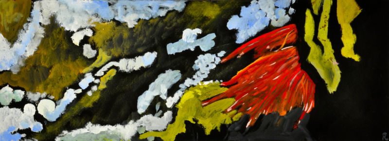 Frühling in Ligurien, 2014, Tempera auf Papier, 15 x 40 cm, Malerei aus der Serie «Frühling»