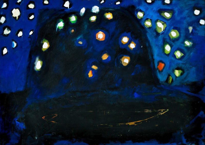 Nacht, 2004, Gouache auf Papier, 70 x 100 cm, Malerei aus der Serie «Häuser»