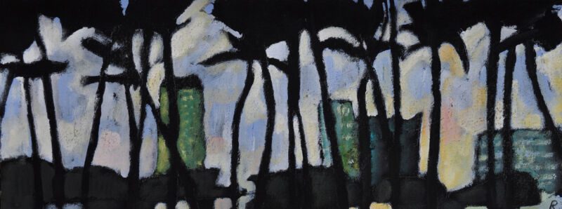 Hawaii, 2012, Tempera auf Papier, 15 x 40 cm, Malerei aus der Serie «Hawaii»