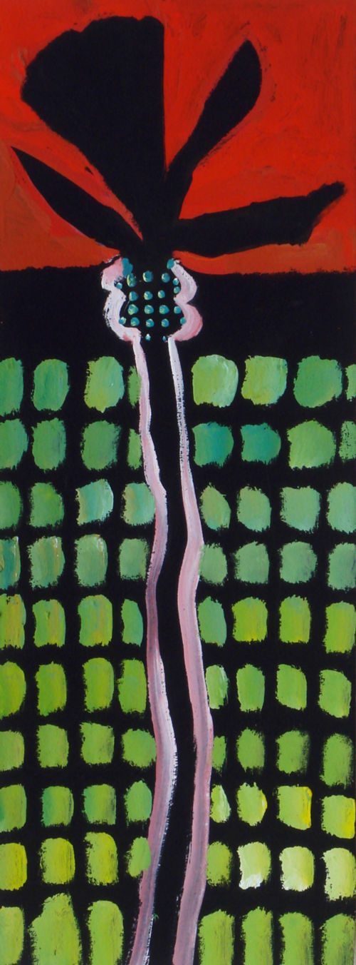 Palme, 2007 – 2008, Gouache auf Papier, 40 x 15 cm, Malerei aus der Serie «Palmen und andere Bäume»