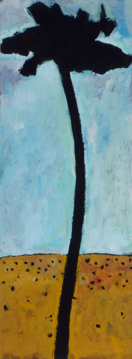 Palme, 2007 – 2008, Gouache auf Papier, 40 x 15 cm, Malerei aus der Serie «Palmen und andere Bäume»