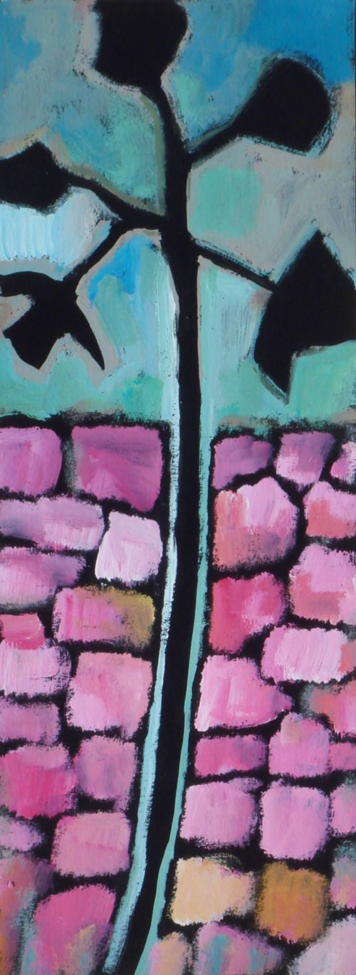 Palme, 2007 – 2008, Gouache auf Papier, 40 x 15 cm, Malerei aus der Serie «Palmen und andere Bäume»