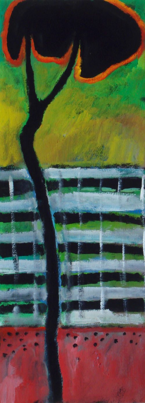 Palme, 2007 – 2008, Gouache auf Papier, 40 x 15 cm, Malerei aus der Serie «Palmen und andere Bäume»