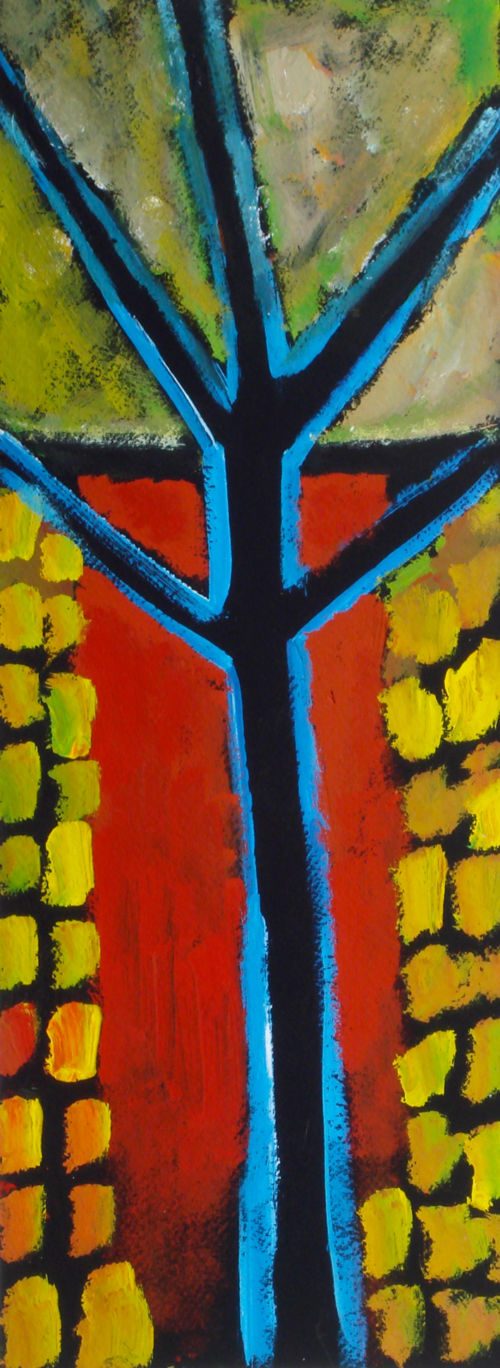 Palme, 2007 – 2008, Gouache auf Papier, 40 x 15 cm, Malerei aus der Serie «Palmen und andere Bäume»