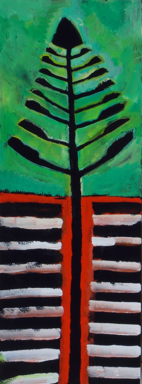 Palme, 2007 – 2008, Gouache auf Papier, 40 x 15 cm, Malerei aus der Serie «Palmen und andere Bäume»
