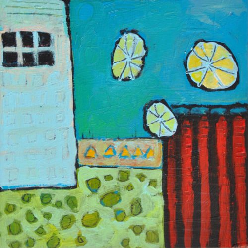Am Strand, 2011, Acryl auf MDF, 15 x 15 cm, Malerei aus der Serie «Sommerland»