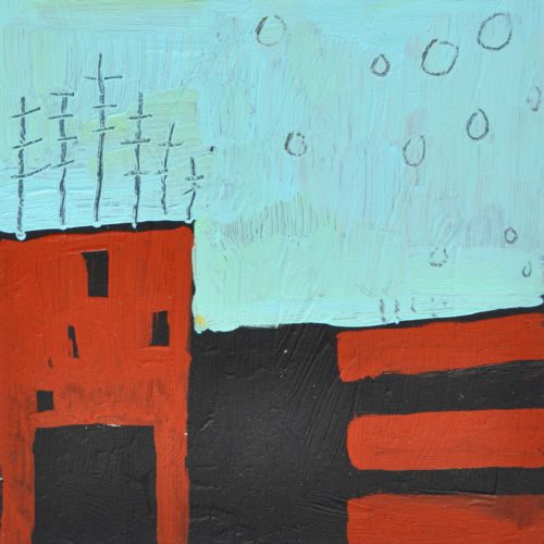 Häuser, 2011, Acryl auf MDF, 15 x 15 cm, Malerei aus der Serie «Sommerland»