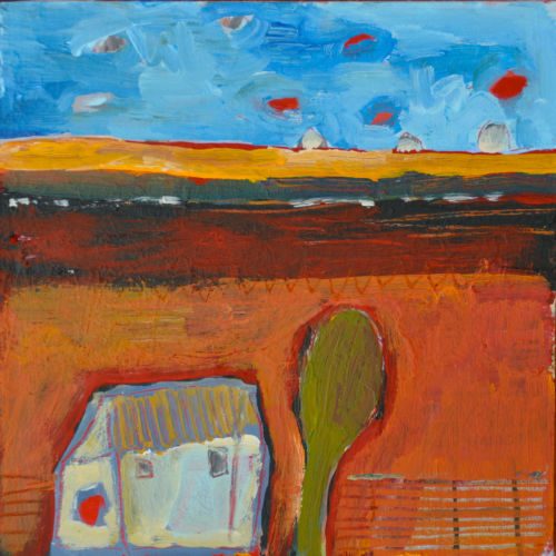 Häuser, 2011, Acryl auf MDF, 15 x 15 cm, Malerei aus der Serie «Sommerland»