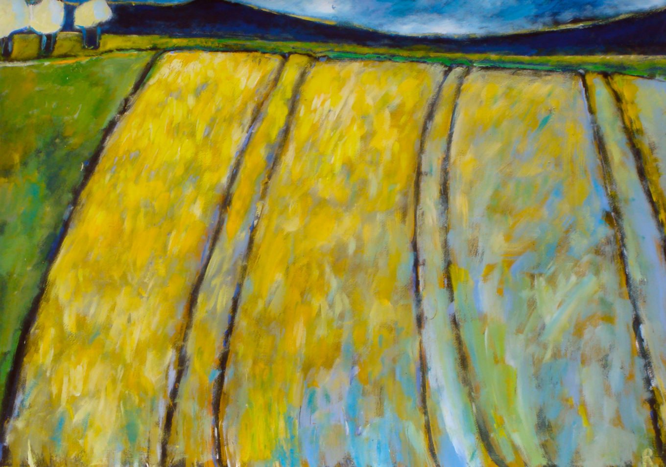 Rapsfeld, 2007, Gouache auf Papier, 70 x 100 cm, Malerei aus der Serie «Natur»