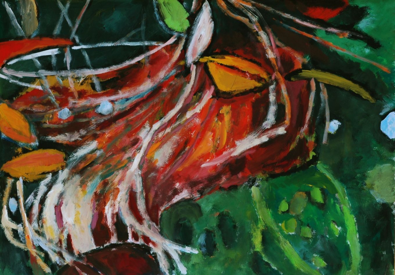 Rote Wurzeln, 2007, Gouache auf Papier, 70 x 100 cm, Malerei aus der Serie «Natur»