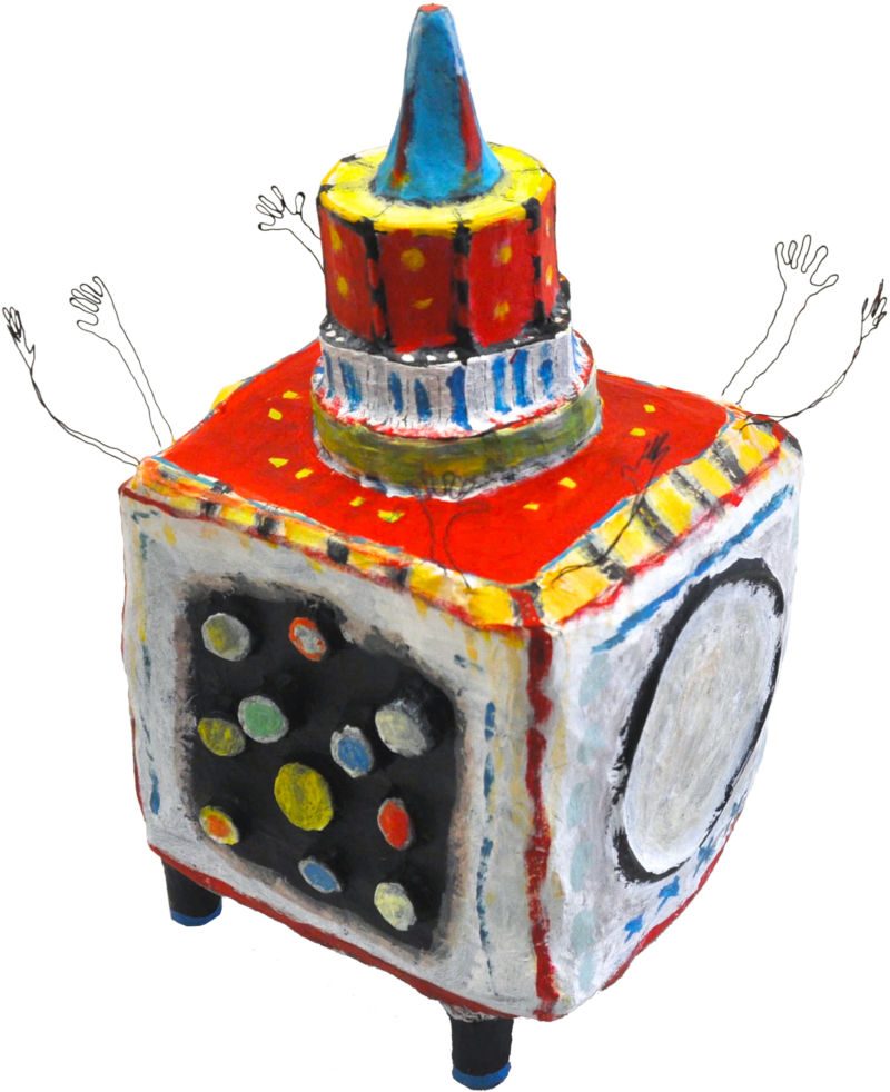 Kunsthaus, 2015, Karton, Büchsen, Kork, Draht, Leim, Acryl, ca. 45 x 30 x 30 cm, Objekt aus der Serie «Häuser I»