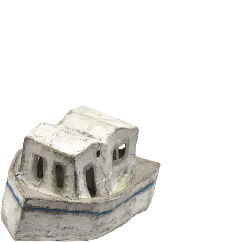 Hausboot, 2012, Karton, Papier, Gouache, 16 x 38 x 18 cm, Objekt aus der Serie «Häuser III»