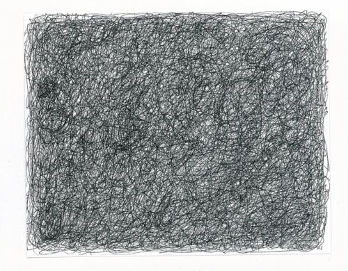 Lebensfäden, 2003, Tuschestift auf Papier, 19 x 24 cm, Zeichnung aus der Serie «Lebensfäden»