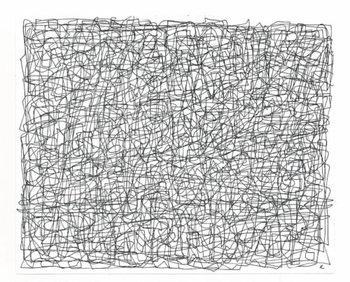 Lebensfäden, 2003, Tuschestift auf Papier, 19 x 24 cm, Zeichnung aus der Serie «Lebensfäden»