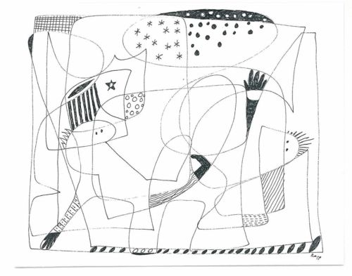 Lebensfäden, 2003, Tuschestift auf Papier, 19 x 24 cm, Zeichnung aus der Serie «Lebensfäden»