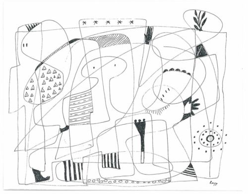 Lebensfäden, 2003, Tuschestift auf Papier, 19 x 24 cm, Zeichnung aus der Serie «Lebensfäden»