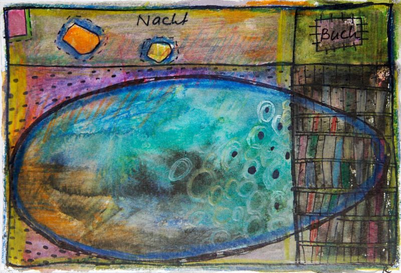Moi tout seul – mutterseelenallein, 2006, Tuschestift, Aquarellfarbstift, 12,5 x 18 cm, Zeichnung aus der Serie «Moi tout seul»