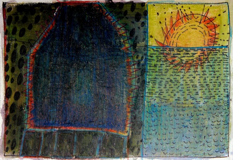 Moi tout seul – mutterseelenallein, 2006, Tuschestift, Aquarellfarbstift, 12,5 x 18 cm, Zeichnung aus der Serie «Moi tout seul»
