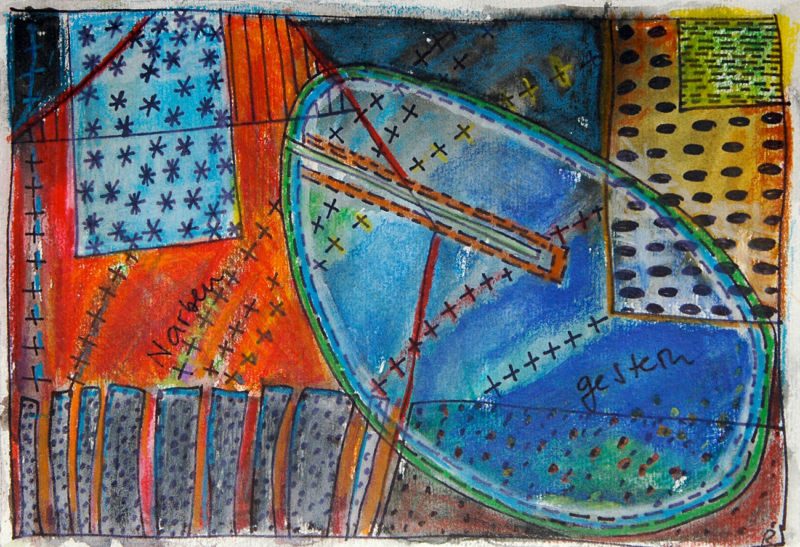 Moi tout seul – mutterseelenallein, 2006, Tuschestift, Aquarellfarbstift, 12,5 x 18 cm, Zeichnung aus der Serie «Moi tout seul»