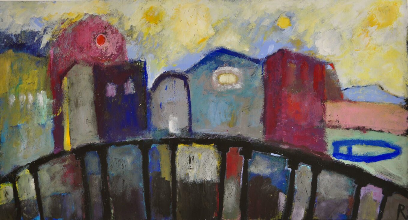 Ostermorgen, 2020, Gouache auf Papier, 54 x 100 cm, Malerei aus der Serie «Häuser»