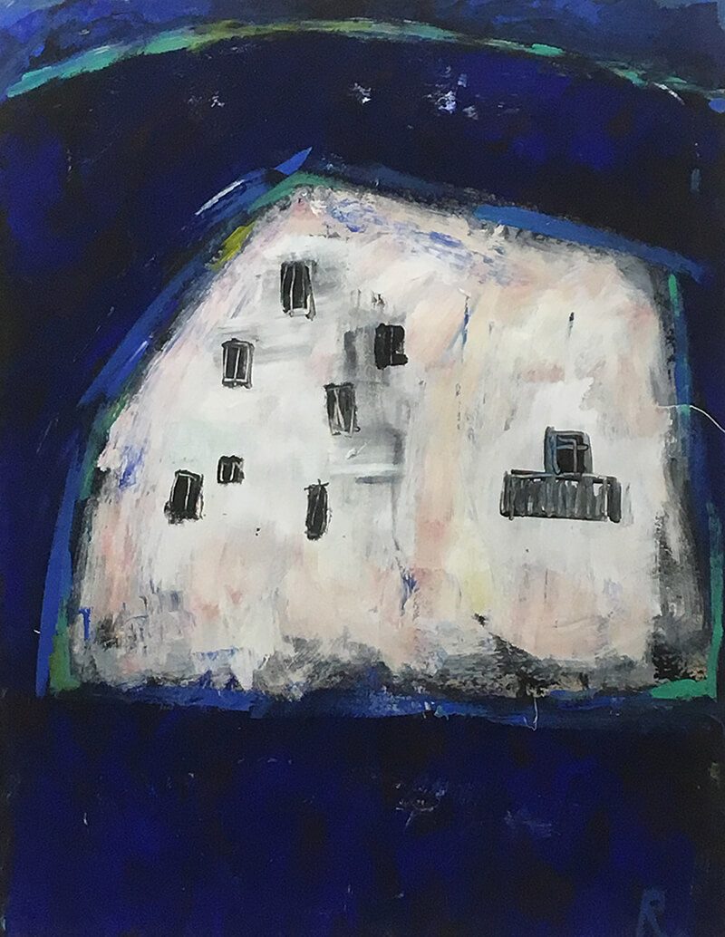 Weisses Haus, 2018, Gouache auf Papier, 64,5 x 50 cm, Malerei aus der Serie «Häuser»