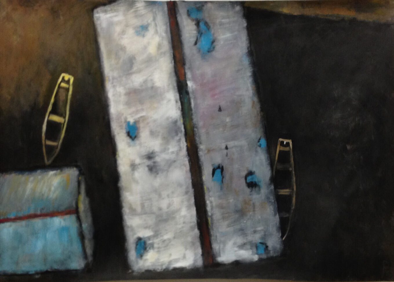 Pfahlbauten 2, 2017, Gouache auf Papier, 70 x 100 cm, Malerei aus der Serie «Häuser»