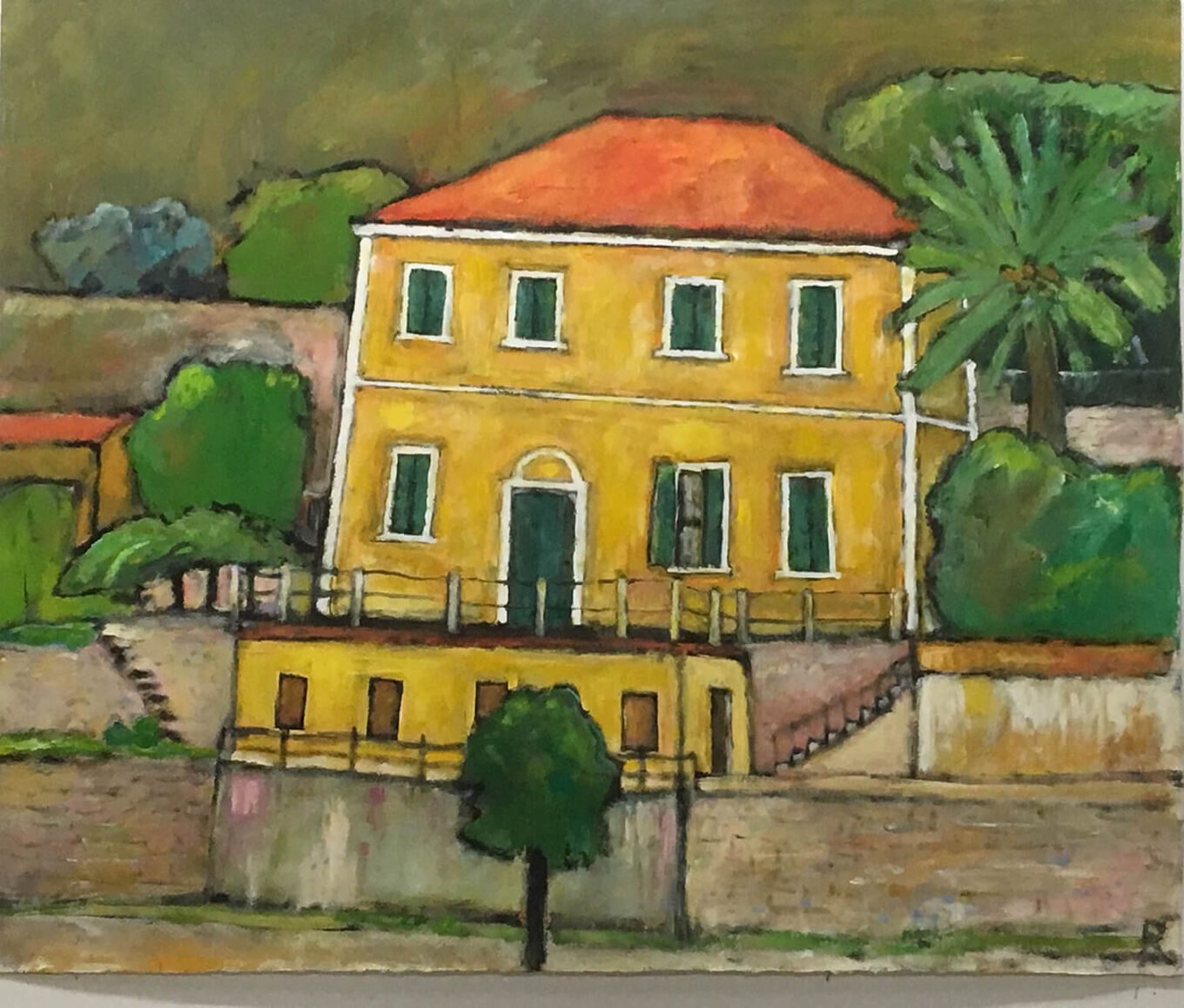 Gelbes Haus, 2018, Gouache auf Papier, 70 x 85 cm, Malerei aus der Serie «Italien»