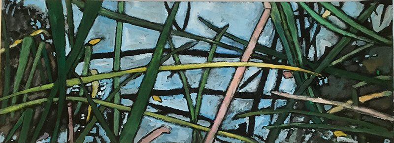 Am Teich, 2019, Tempera auf Papier, 15 x 40 cm, Malerei aus der Serie «Italien»